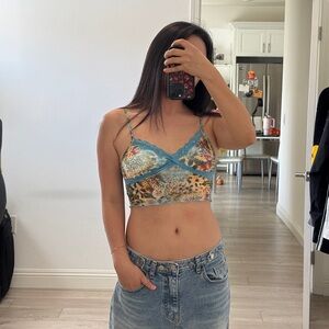 Princess Polly Teal and Beige Animal Print Bralette